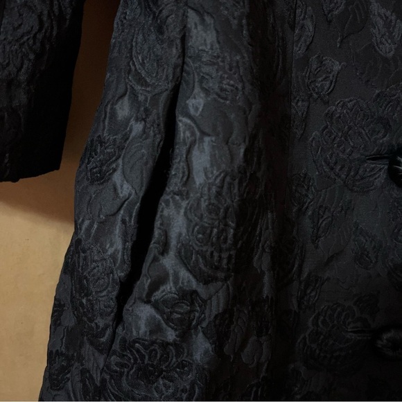 Neiman Marcus Vintage Brocade Floral Jacquard Coat Peacoat Evening Black Size M - Picture 11 of 13